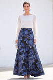 Green A Line Bateau Neck Jacquard Floral Long Sleeve Mother of the Bride Dress
