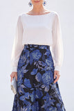 Green A Line Bateau Neck Jacquard Floral Long Sleeve Mother of the Bride Dress