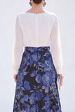 Green A Line Bateau Neck Jacquard Floral Long Sleeve Mother of the Bride Dress