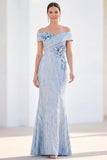 Royal Blue Mermaid Off the Shoulder Maxi Dress with 3D Flowers