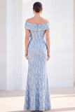 Royal Blue Mermaid Off the Shoulder Maxi Dress with 3D Flowers