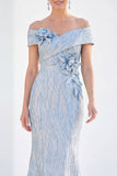 Royal Blue Mermaid Off the Shoulder Maxi Dress with 3D Flowers