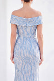 Royal Blue Mermaid Off the Shoulder Maxi Dress with 3D Flowers