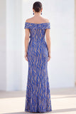 Royal Blue Mermaid Off the Shoulder Maxi Dress with 3D Flowers