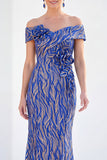 Royal Blue Mermaid Off the Shoulder Maxi Dress with 3D Flowers