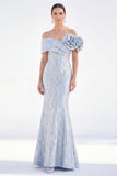 Off the Shoulder Mermaid Golden Maxi Dress with 3D Flowers
