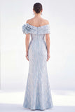 Off the Shoulder Mermaid Golden Maxi Dress with 3D Flowers