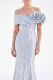 Off the Shoulder Mermaid Golden Maxi Dress with 3D Flowers