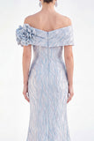 Off the Shoulder Mermaid Golden Maxi Dress with 3D Flowers