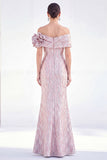 Off the Shoulder Mermaid Golden Maxi Dress with 3D Flowers