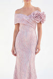 Off the Shoulder Mermaid Golden Maxi Dress with 3D Flowers