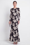 Black Mermaid Floral Embroidered Mother of the Bride Dress with Long Sleeves