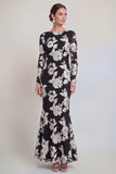 Black Mermaid Floral Embroidered Mother of the Bride Dress with Long Sleeves