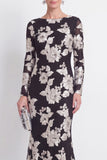 Black Mermaid Floral Embroidered Mother of the Bride Dress with Long Sleeves