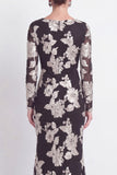 Black Mermaid Floral Embroidered Mother of the Bride Dress with Long Sleeves