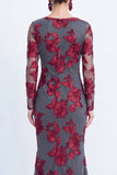 Black Mermaid Floral Embroidered Mother of the Bride Dress with Long Sleeves