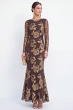 Black Mermaid Floral Embroidered Mother of the Bride Dress with Long Sleeves