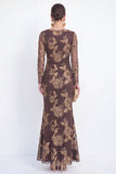 Black Mermaid Floral Embroidered Mother of the Bride Dress with Long Sleeves