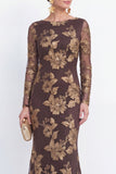 Black Mermaid Floral Embroidered Mother of the Bride Dress with Long Sleeves
