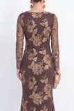 Black Mermaid Floral Embroidered Mother of the Bride Dress with Long Sleeves