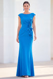 Fuchsia Mermaid 3D Flower Bateau Neck Ruched Long Mother of the Bride Dress
