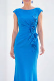 Fuchsia Mermaid 3D Flower Bateau Neck Ruched Long Mother of the Bride Dress