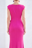 Fuchsia Mermaid 3D Flower Bateau Neck Ruched Long Mother of the Bride Dress