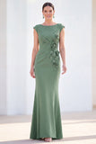 Fuchsia Mermaid 3D Flower Bateau Neck Ruched Long Mother of the Bride Dress