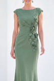 Fuchsia Mermaid 3D Flower Bateau Neck Ruched Long Mother of the Bride Dress