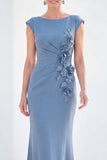 Fuchsia Mermaid 3D Flower Bateau Neck Ruched Long Mother of the Bride Dress