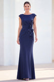 Fuchsia Mermaid 3D Flower Bateau Neck Ruched Long Mother of the Bride Dress