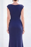 Fuchsia Mermaid 3D Flower Bateau Neck Ruched Long Mother of the Bride Dress