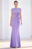 Fuchsia Mermaid 3D Flower Bateau Neck Ruched Long Mother of the Bride Dress