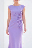 Fuchsia Mermaid 3D Flower Bateau Neck Ruched Long Mother of the Bride Dress