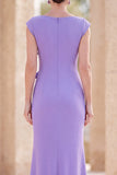 Fuchsia Mermaid 3D Flower Bateau Neck Ruched Long Mother of the Bride Dress