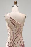 Sparkly Gold and Pink One Shoulder Bodycon Short Homecoming Dress