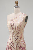 Sparkly Gold and Pink One Shoulder Bodycon Short Homecoming Dress