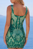Dark Green Bodycon Square Neck Sequin Homecoming Dress