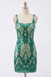 Dark Green Bodycon Square Neck Sequin Homecoming Dress