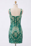 Dark Green Bodycon Square Neck Sequin Homecoming Dress