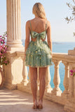 Dusty Sage A Line Floral Applique Corset Homecoming Dress with Bow
