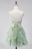Dusty Sage A Line Floral Applique Corset Homecoming Dress with Bow