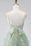 Dusty Sage A Line Floral Applique Corset Homecoming Dress with Bow