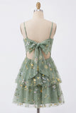 Dusty Sage A Line Floral Applique Corset Homecoming Dress with Bow