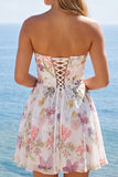 Floral Ivory A Line Strapless Corset Homecoming Dress