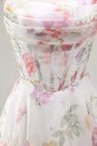 Floral Ivory A Line Strapless Corset Homecoming Dress
