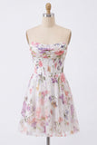 Floral Ivory A Line Strapless Corset Homecoming Dress