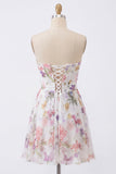Floral Ivory A Line Strapless Corset Homecoming Dress