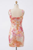 Sparkly Orange Bodycon Square Neck Short Homecoming Dress