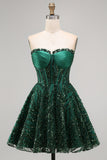 Dark Green Sequin Sweetheart Corset Short Homecoming Dress